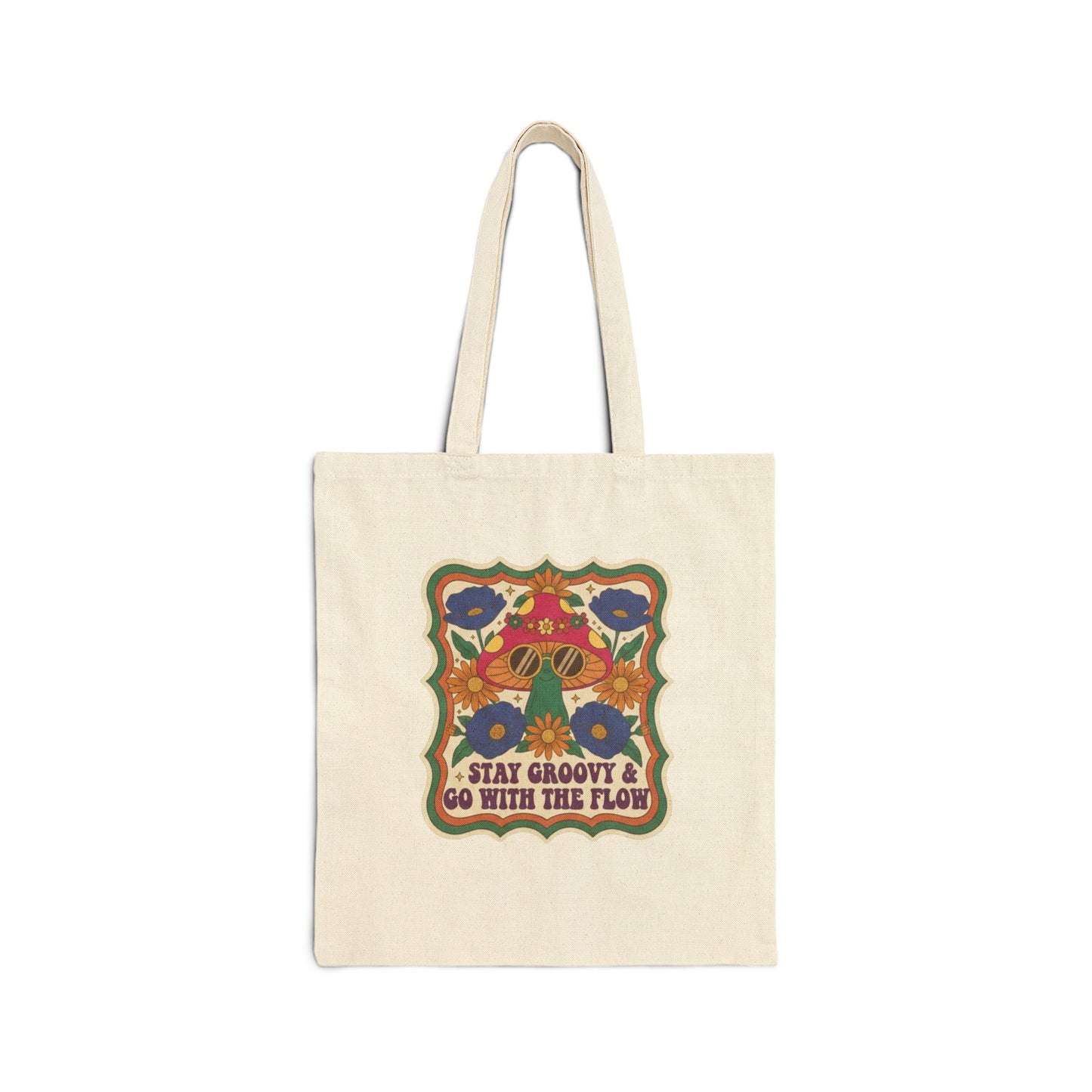 Retro Mushroom Canvas Tote Bag | 70s Vintage Boho Floral Gift