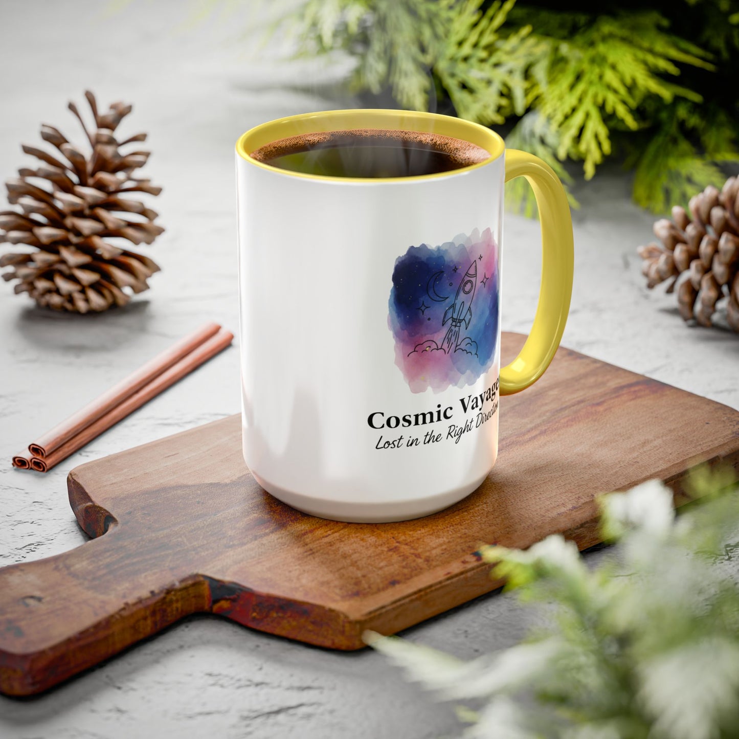 Cosmic Voyager Ceramic Coffee Mug – Space Rocket Art