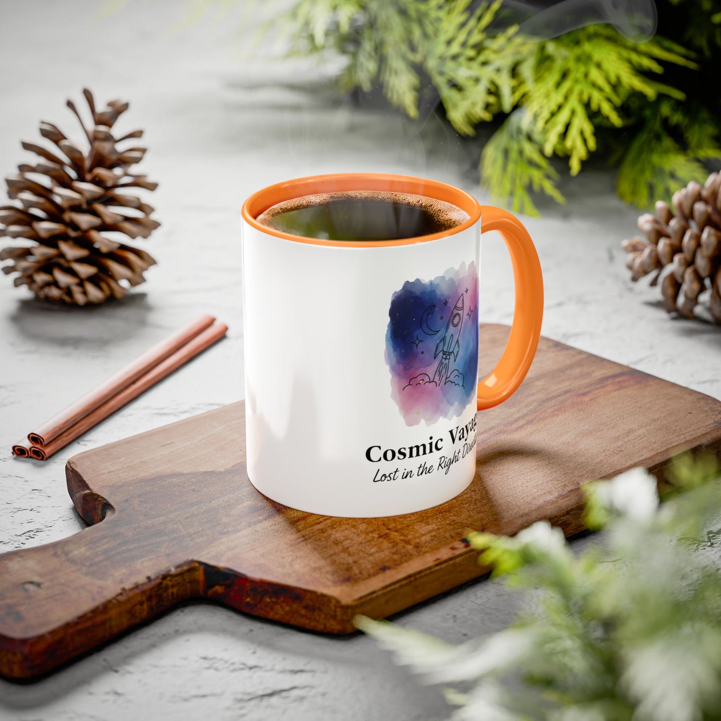Cosmic Voyager Ceramic Coffee Mug – Space Rocket Art