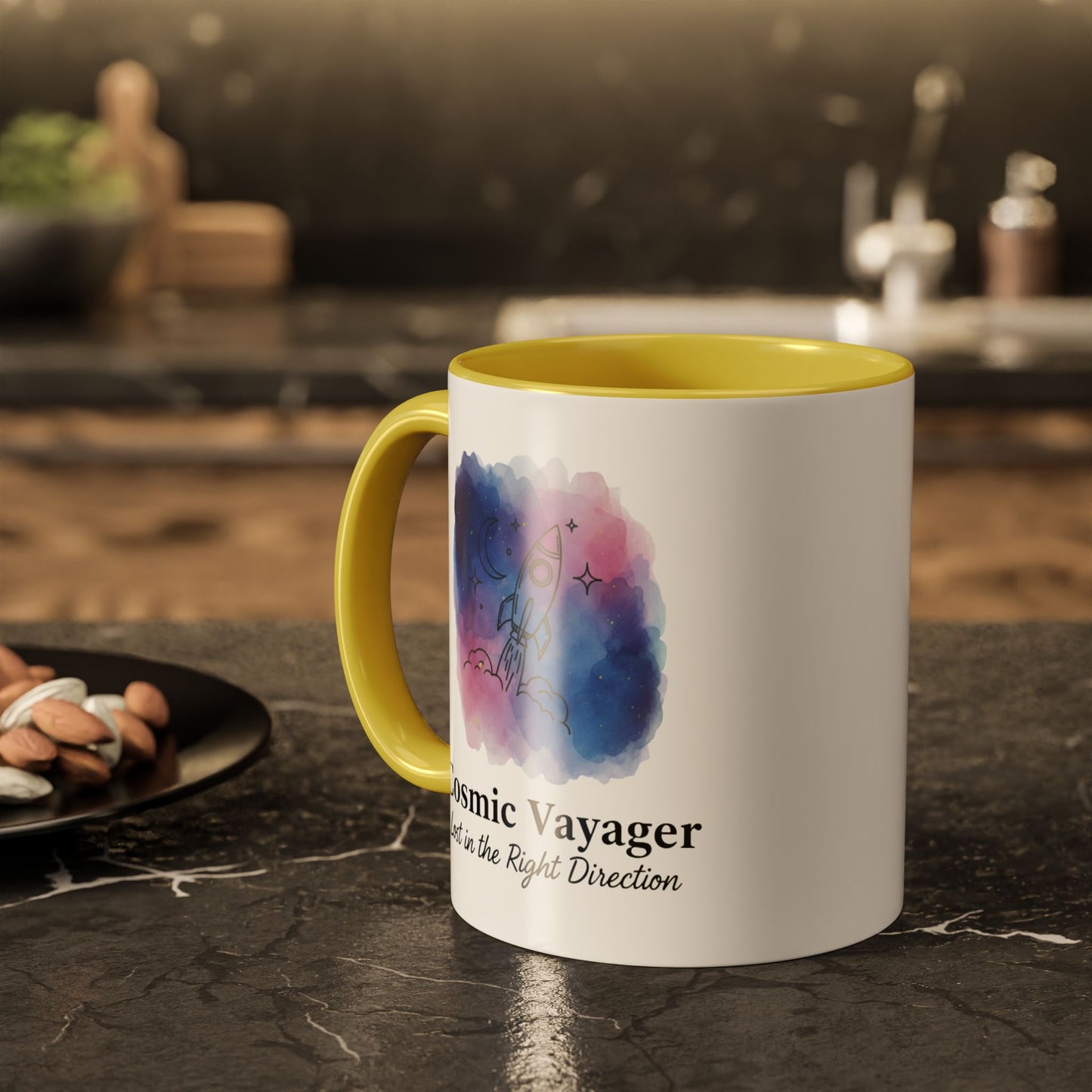 Cosmic Voyager Ceramic Coffee Mug – Space Rocket Art