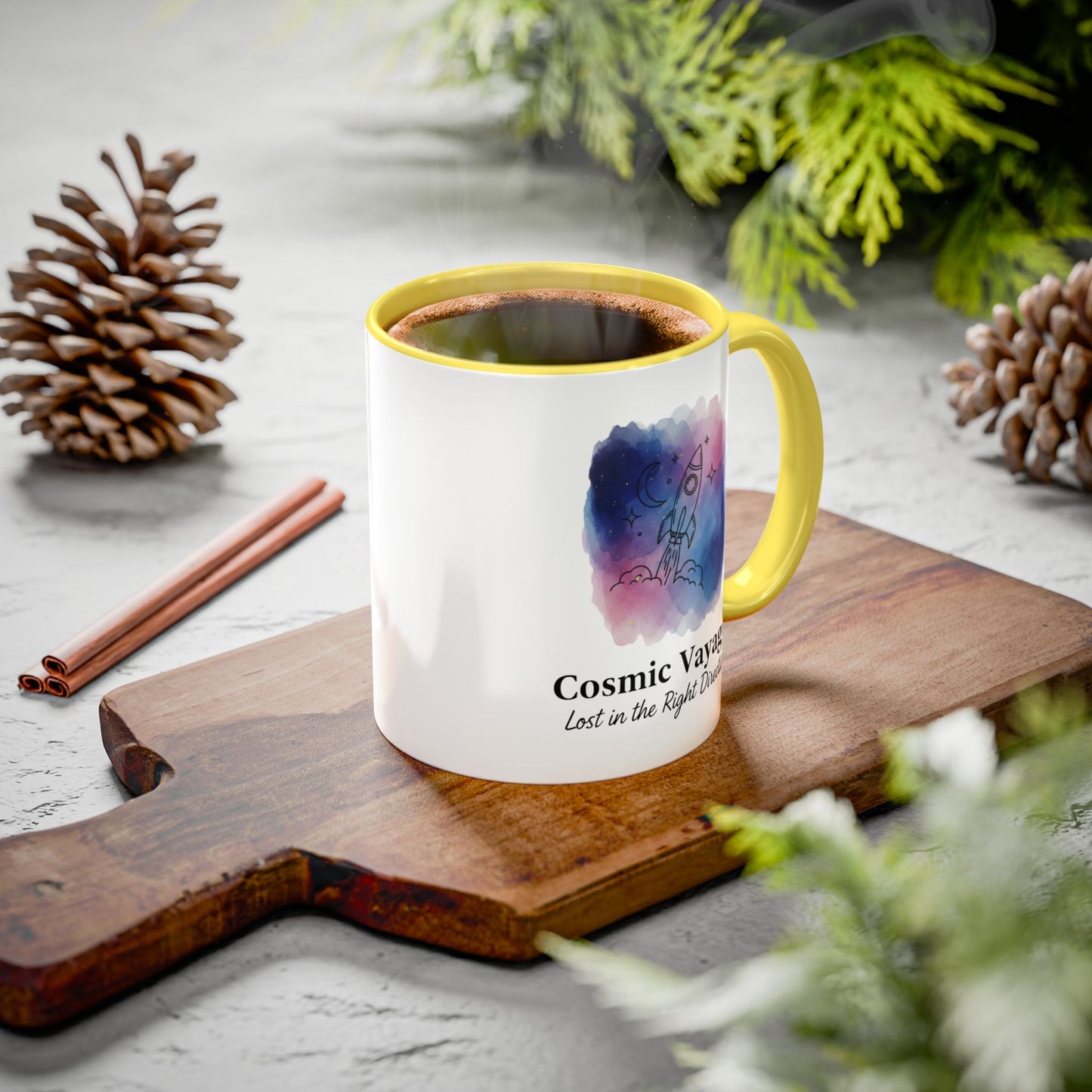 Cosmic Voyager Ceramic Coffee Mug – Space Rocket Art