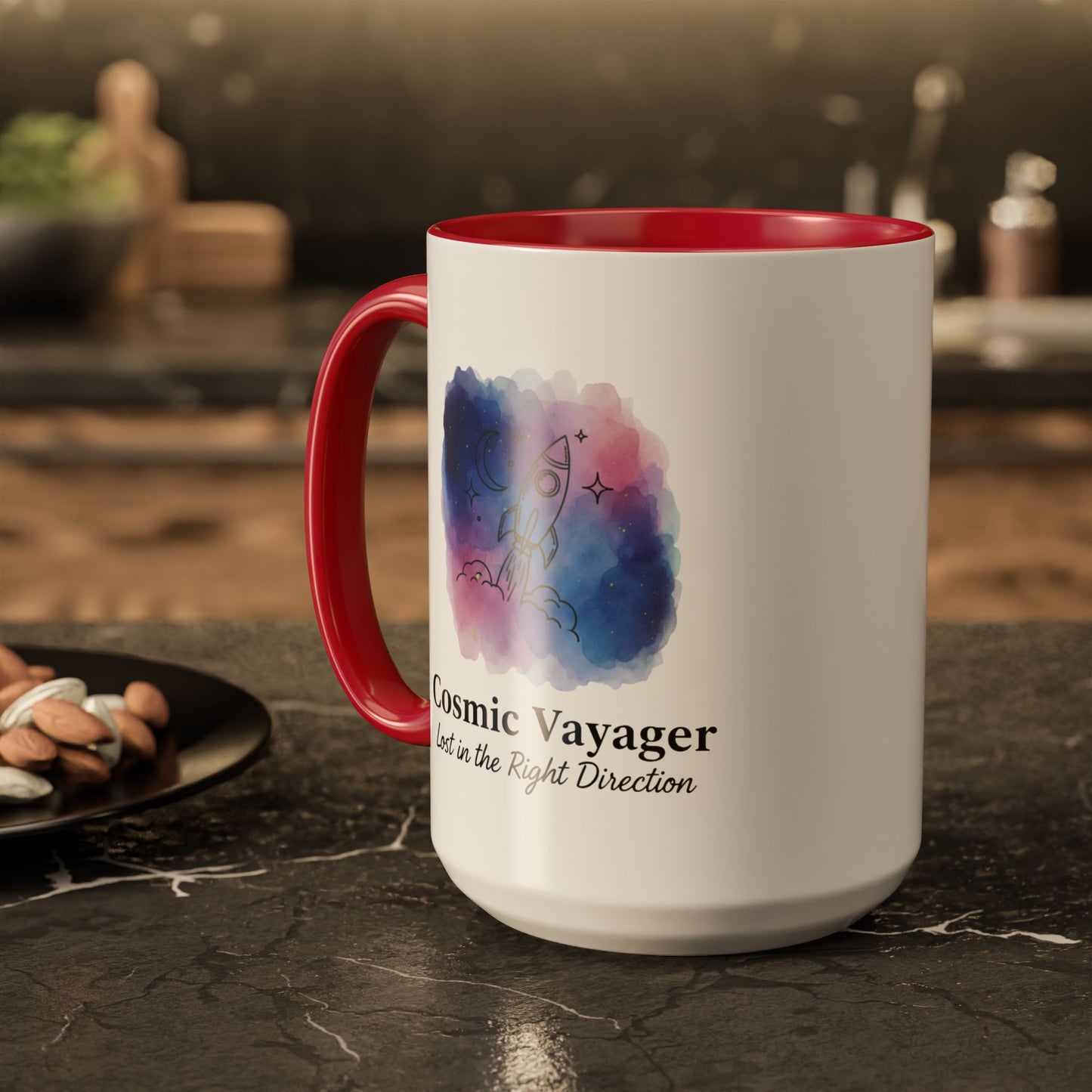 Cosmic Voyager Ceramic Coffee Mug – Space Rocket Art