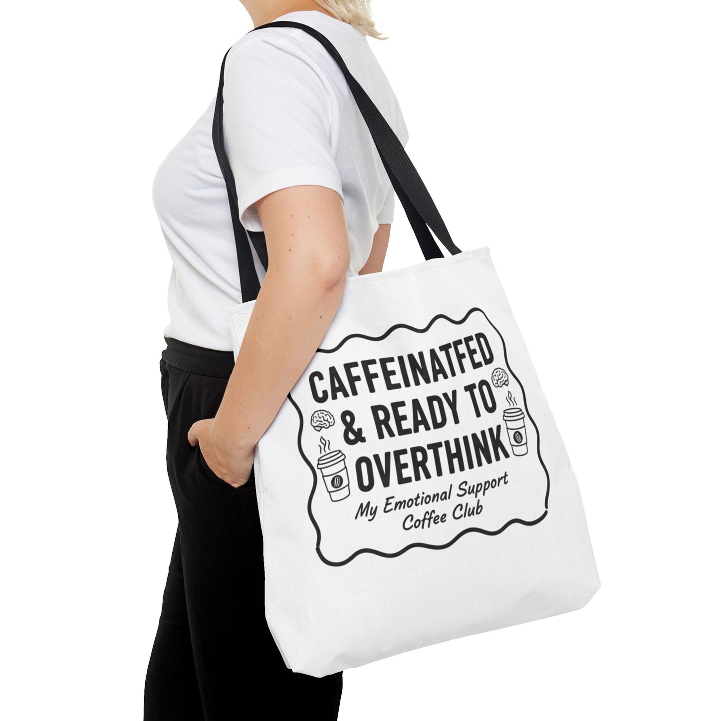 Caffeinated & Ready to Overthink Tote Bag | Funny Coffee Lover Gift | Sarcastic Aesthetic Canvas Tote for Students