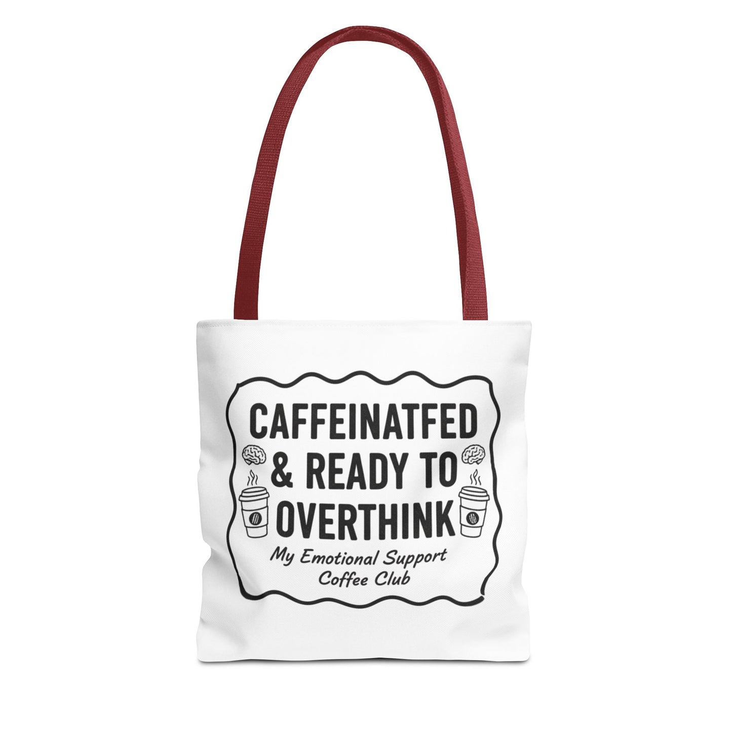 Caffeinated & Ready to Overthink Tote Bag | Funny Coffee Lover Gift | Sarcastic Aesthetic Canvas Tote for Students