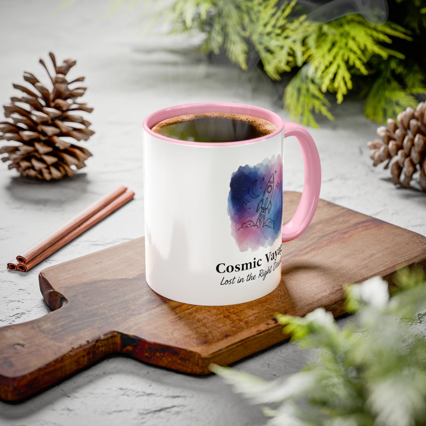 Cosmic Voyager Ceramic Coffee Mug – Space Rocket Art