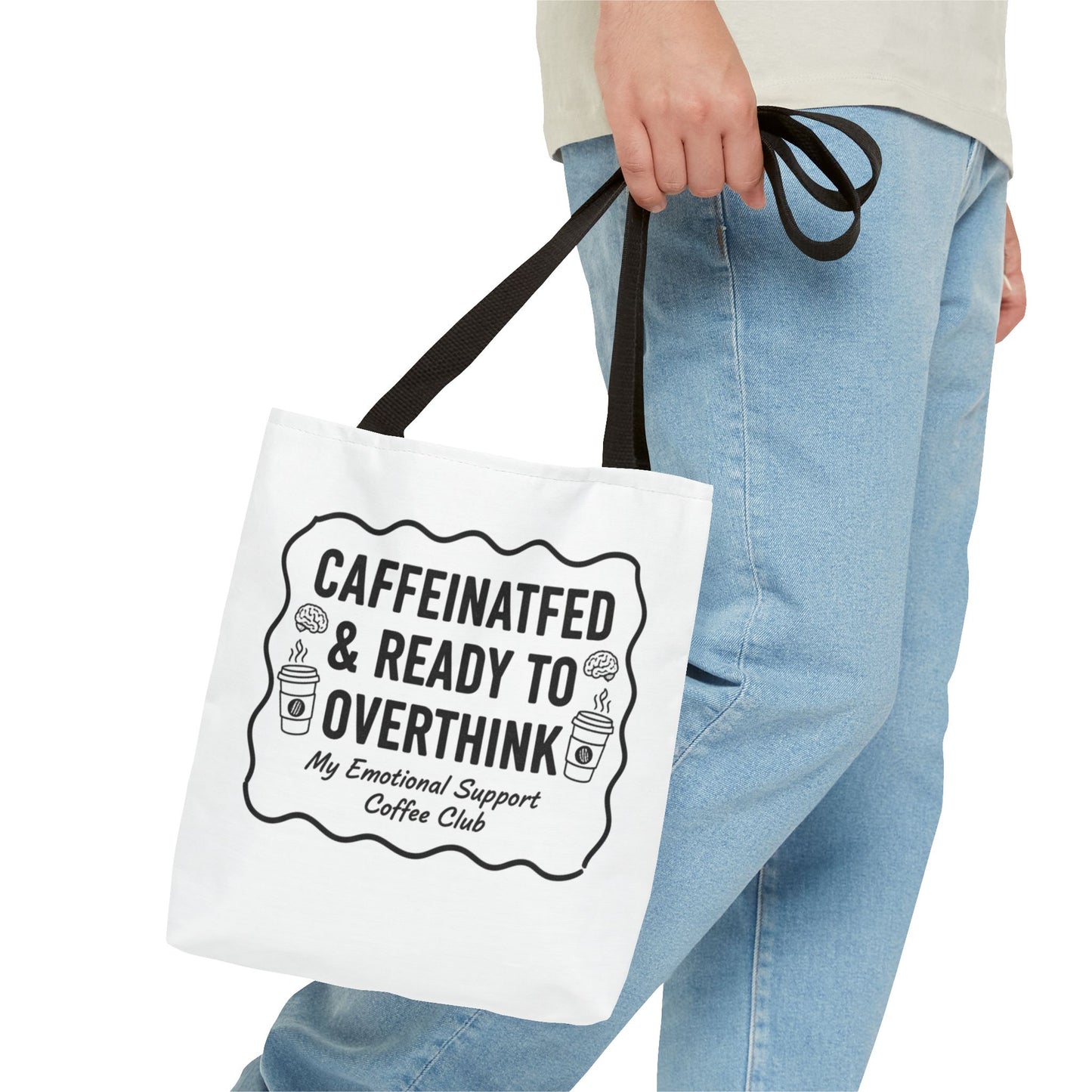 Caffeinated & Ready to Overthink Tote Bag | Funny Coffee Lover Gift | Sarcastic Aesthetic Canvas Tote for Students