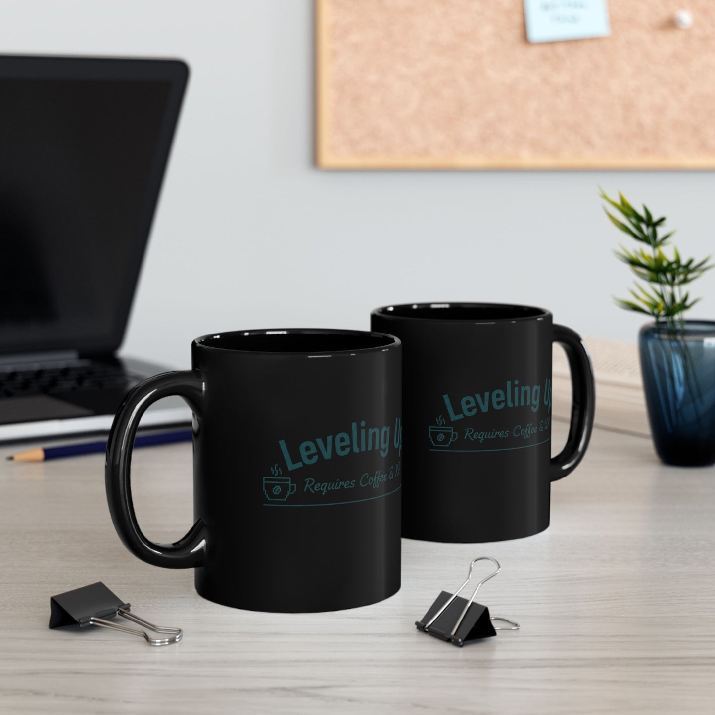 Black Ceramic Gaming Coffee Mug – "Leveling Up. Requires Coffee & XP"