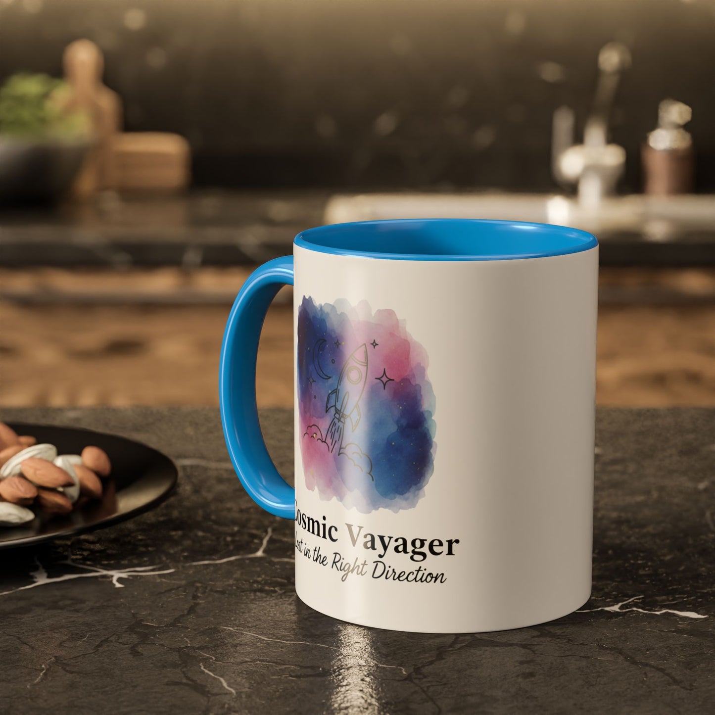 Cosmic Voyager Ceramic Coffee Mug – Space Rocket Art