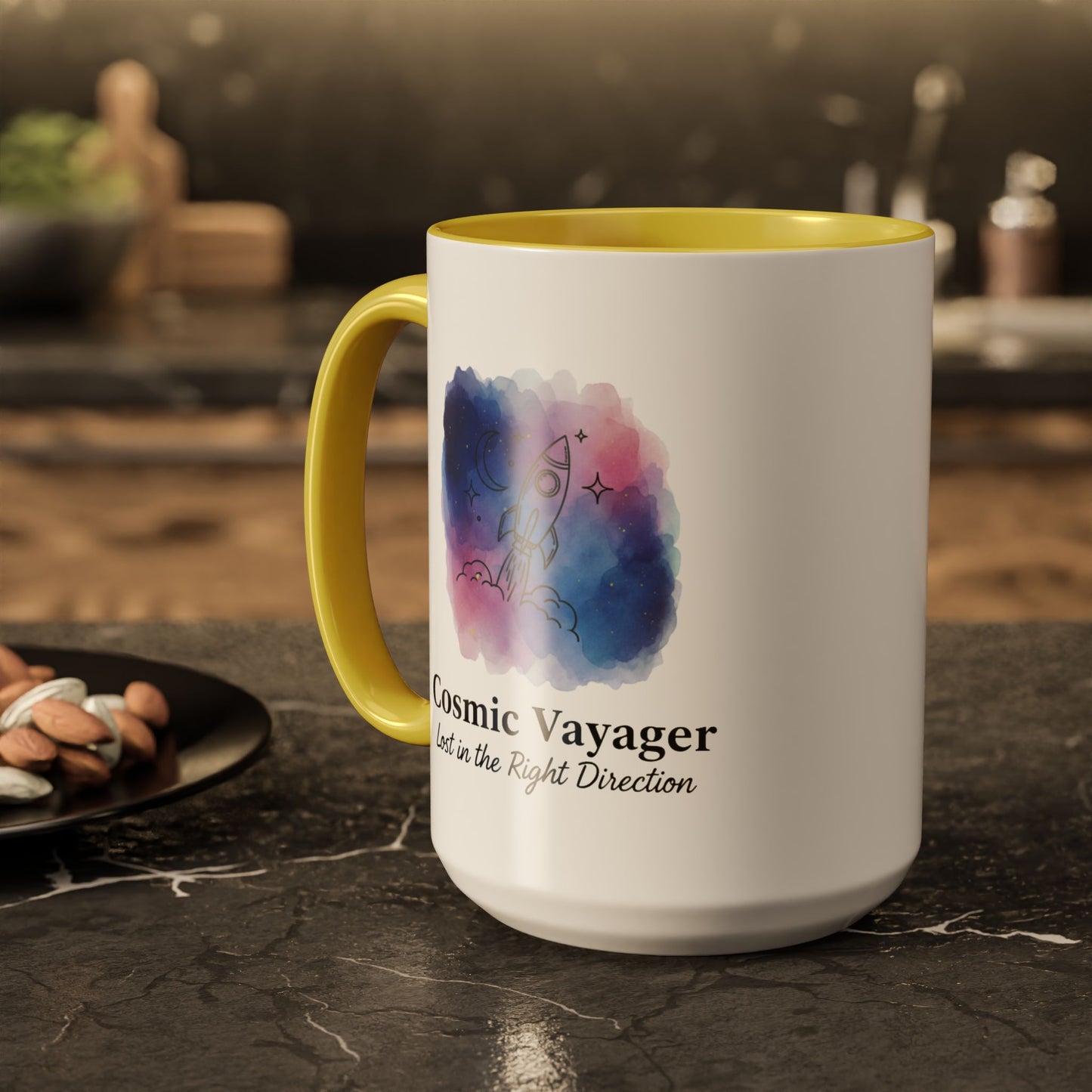 Cosmic Voyager Ceramic Coffee Mug – Space Rocket Art