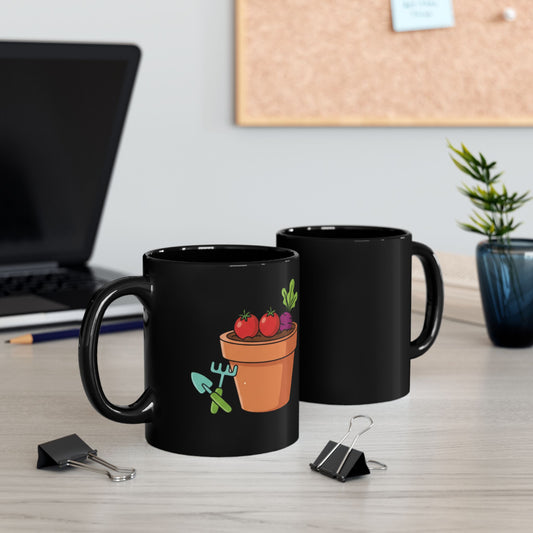 Black Ceramic Veggie Garden Coffee Mug