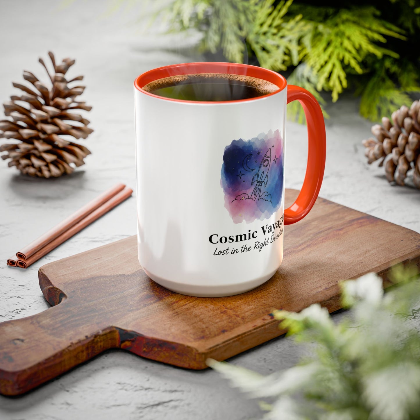 Cosmic Voyager Ceramic Coffee Mug – Space Rocket Art