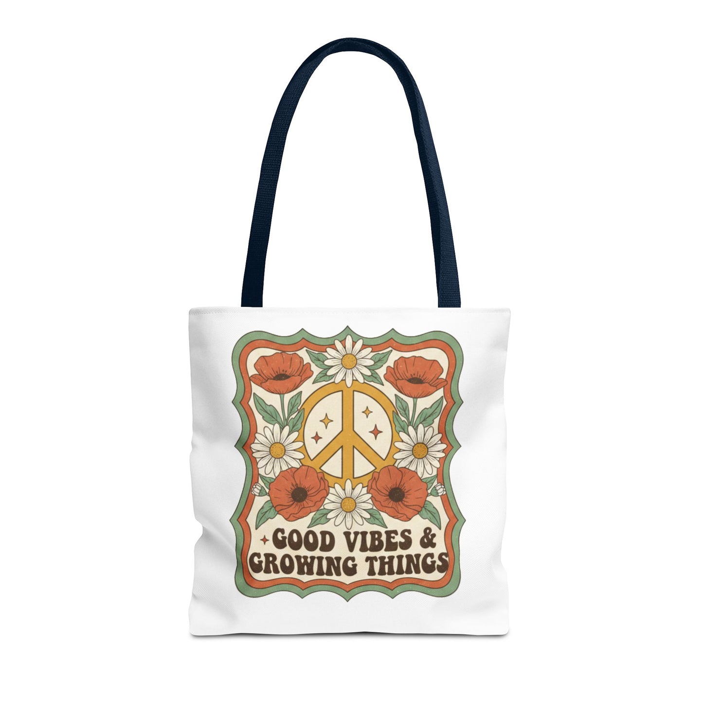 🌿 Retro Floral Tote Bag – “Good Vibes & Growing Things
