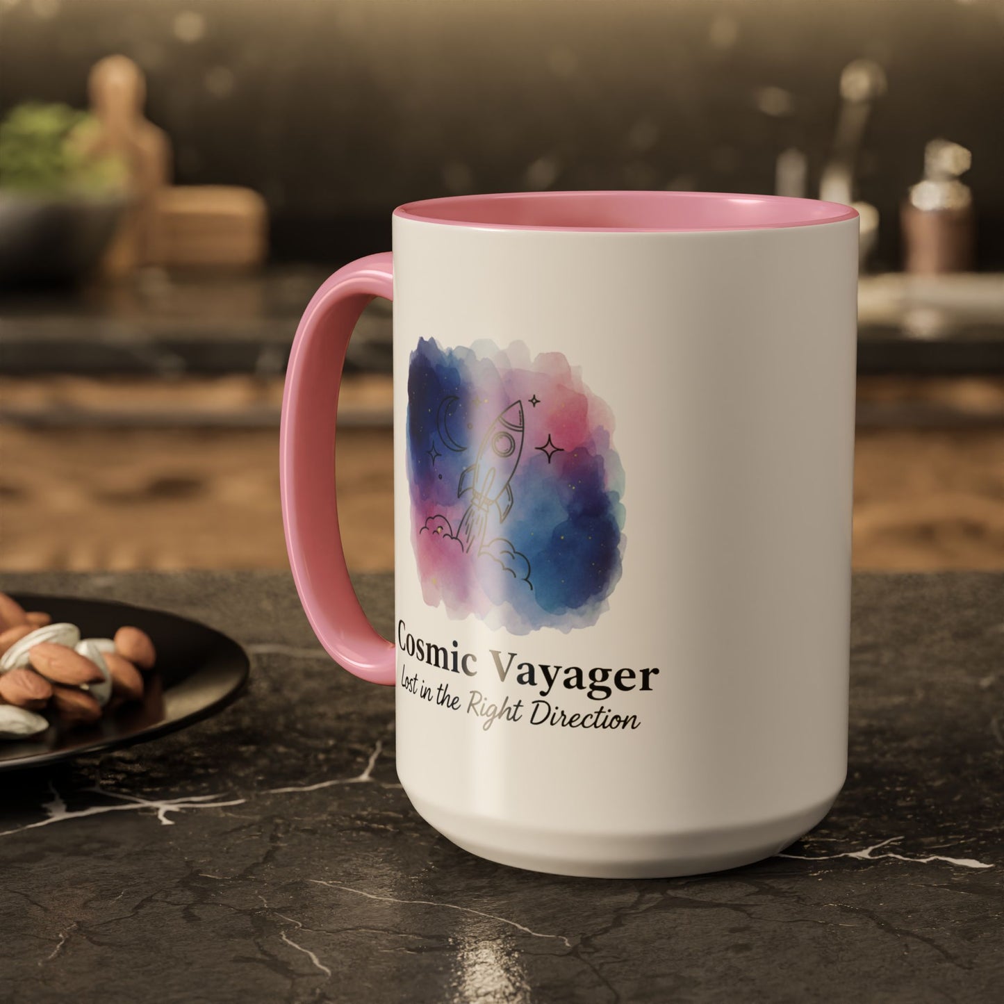 Cosmic Voyager Ceramic Coffee Mug – Space Rocket Art