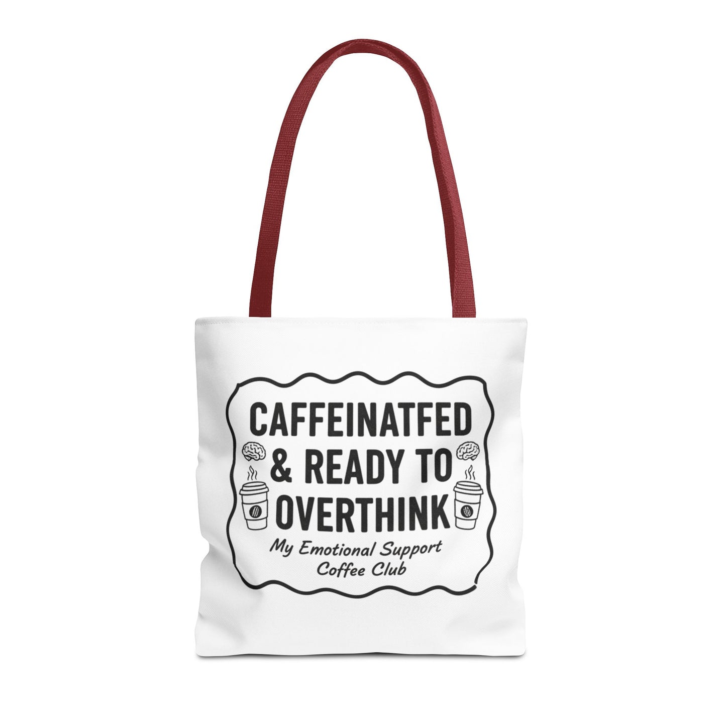 Caffeinated & Ready to Overthink Tote Bag | Funny Coffee Lover Gift | Sarcastic Aesthetic Canvas Tote for Students