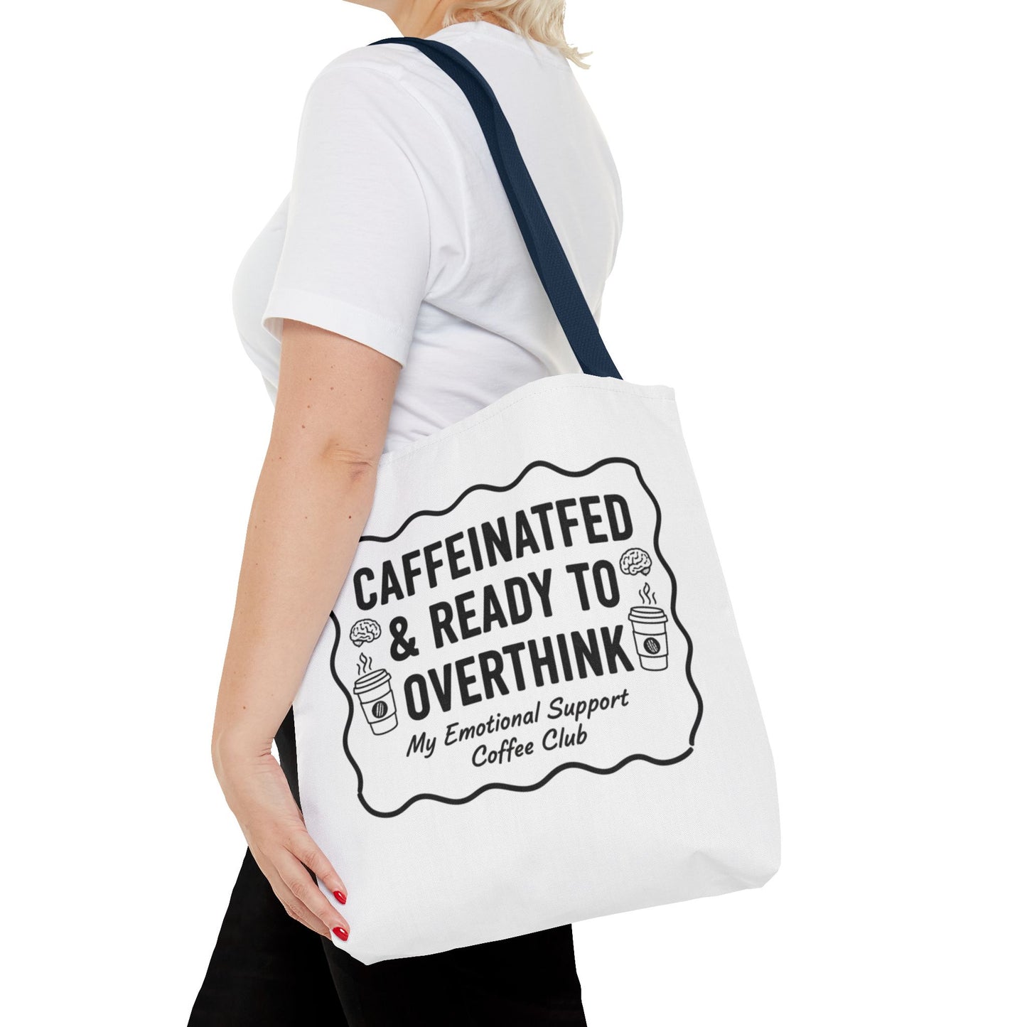 Caffeinated & Ready to Overthink Tote Bag | Funny Coffee Lover Gift | Sarcastic Aesthetic Canvas Tote for Students