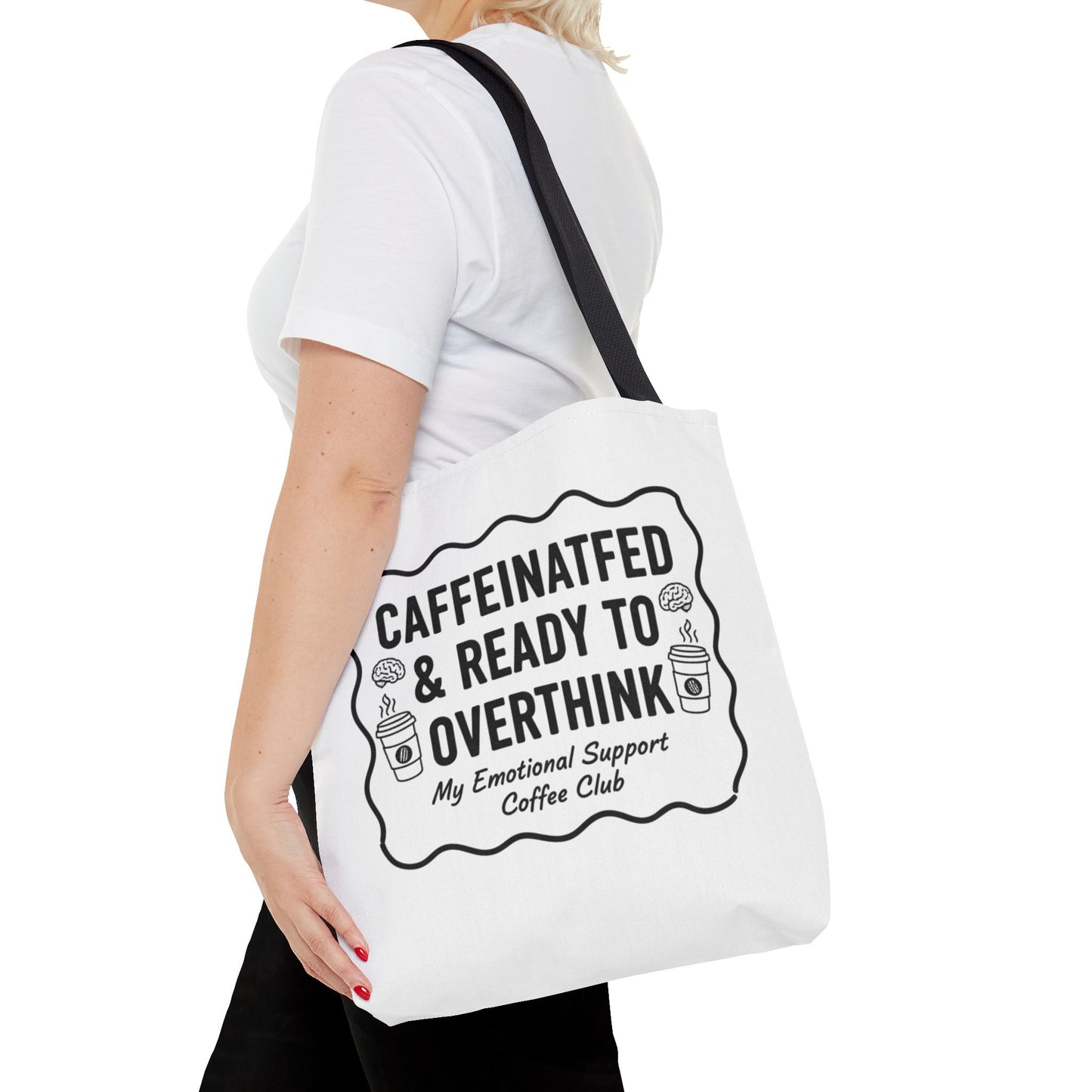 Caffeinated & Ready to Overthink Tote Bag | Funny Coffee Lover Gift | Sarcastic Aesthetic Canvas Tote for Students