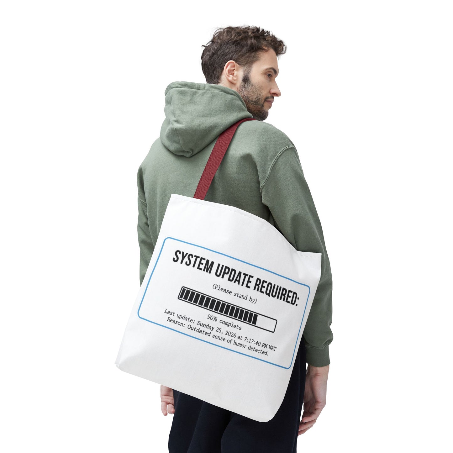System Update Required Tote | Funny Tech Humor & Relatable "Outdated Humor" Canvas Bag