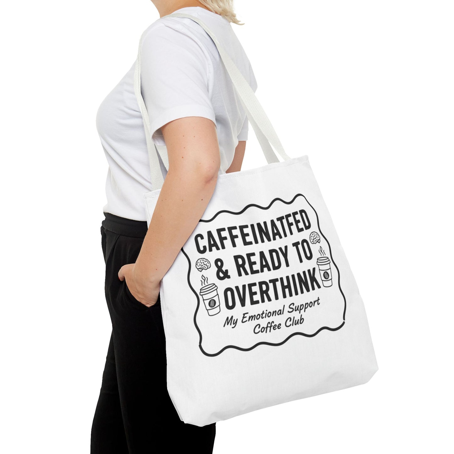 Caffeinated & Ready to Overthink Tote Bag | Funny Coffee Lover Gift | Sarcastic Aesthetic Canvas Tote for Students