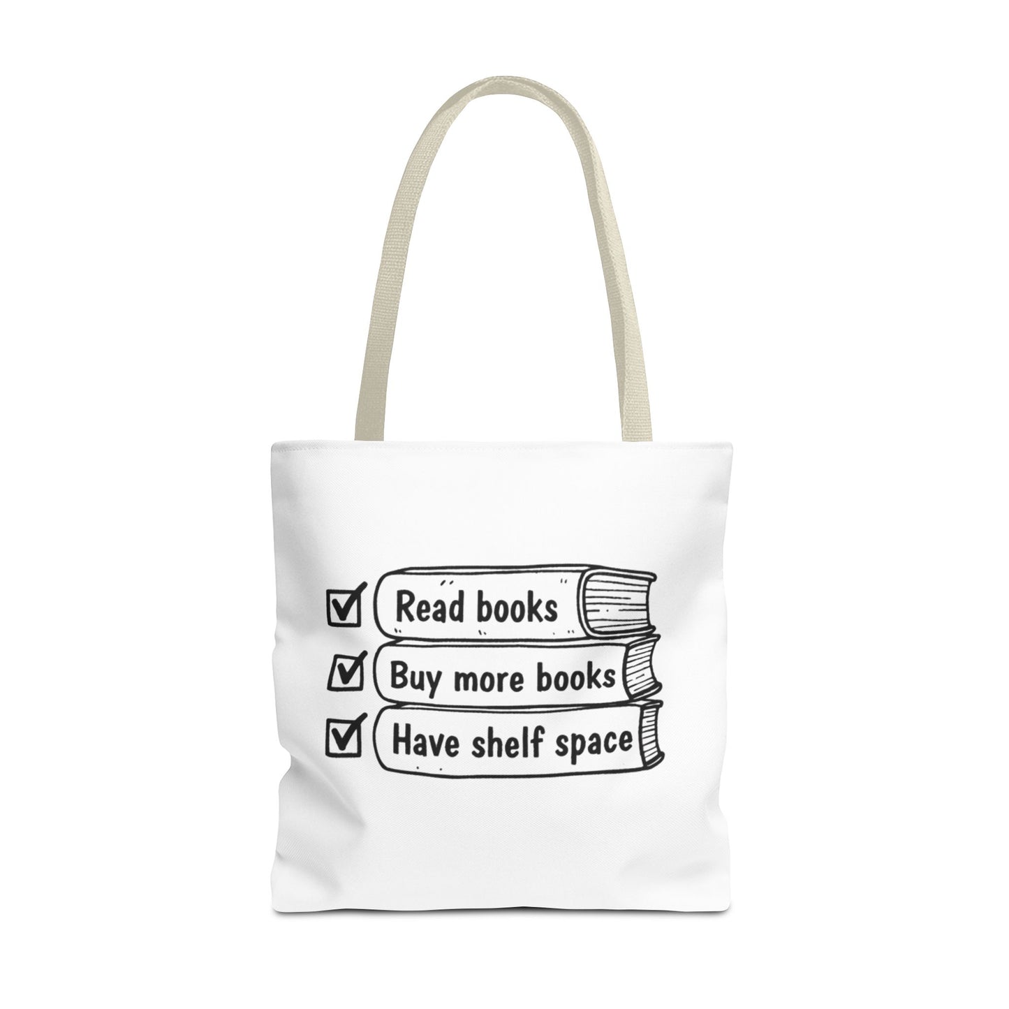 Booklover Tote Bag — "Read books, Buy more books, Have shelf space"