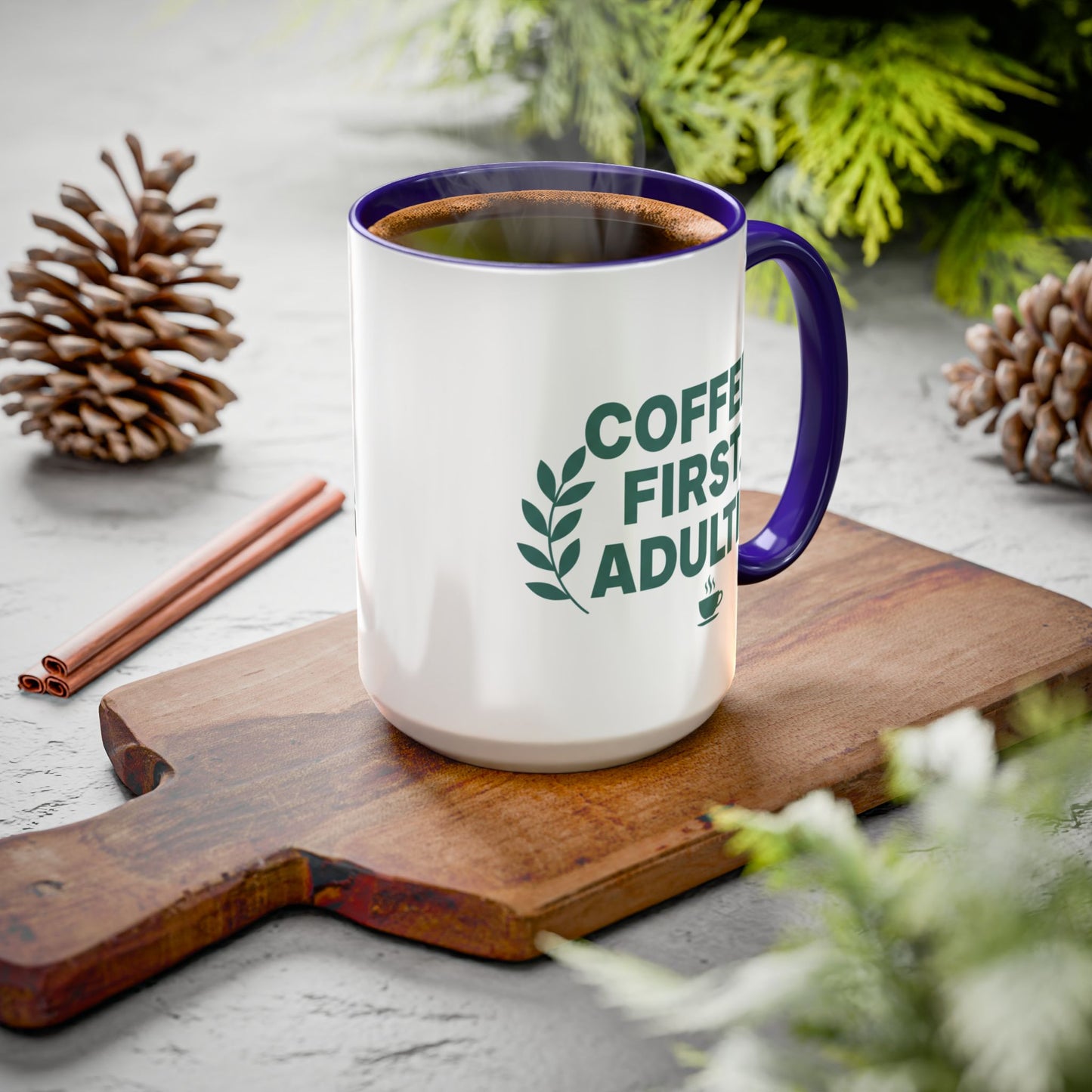 Funny Coffee Mug "Coffee First, Adulting Later" Color Accent Ceramic Mug