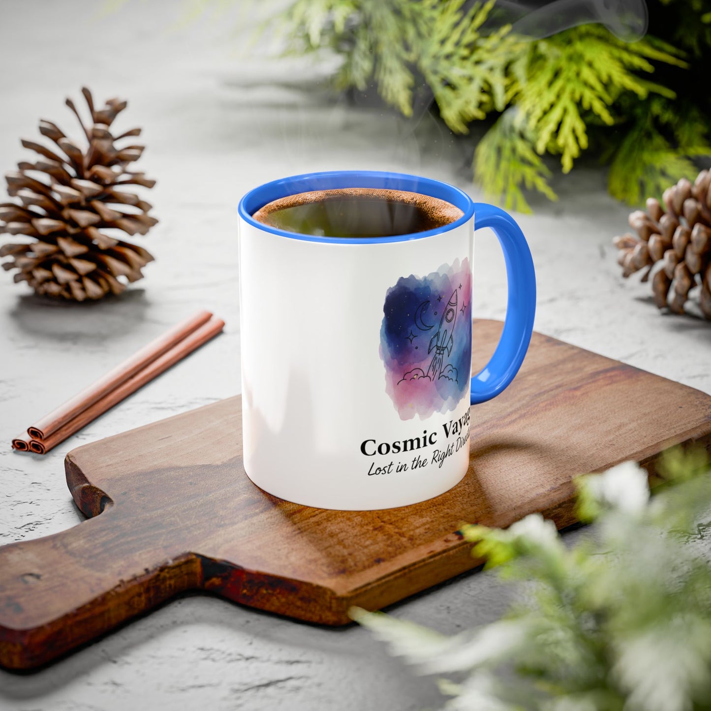 Cosmic Voyager Ceramic Coffee Mug – Space Rocket Art