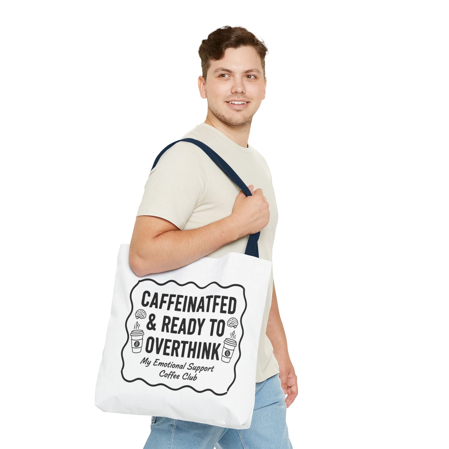 Caffeinated & Ready to Overthink Tote Bag | Funny Coffee Lover Gift | Sarcastic Aesthetic Canvas Tote for Students
