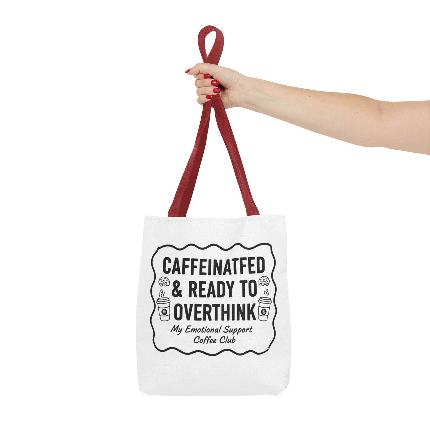 Caffeinated & Ready to Overthink Tote Bag | Funny Coffee Lover Gift | Sarcastic Aesthetic Canvas Tote for Students