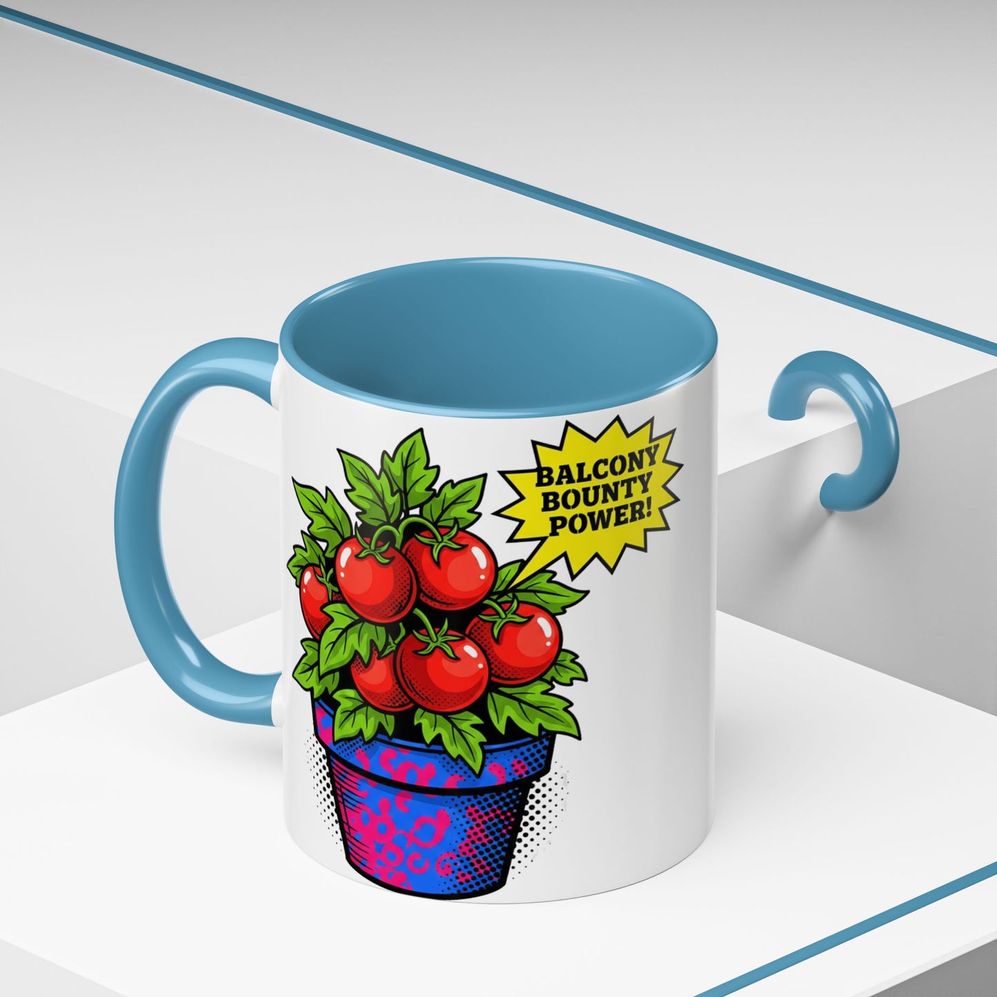 “Balcony Bounty Power!” Coffee Mug – Tomato Plant Garden Accent Mug