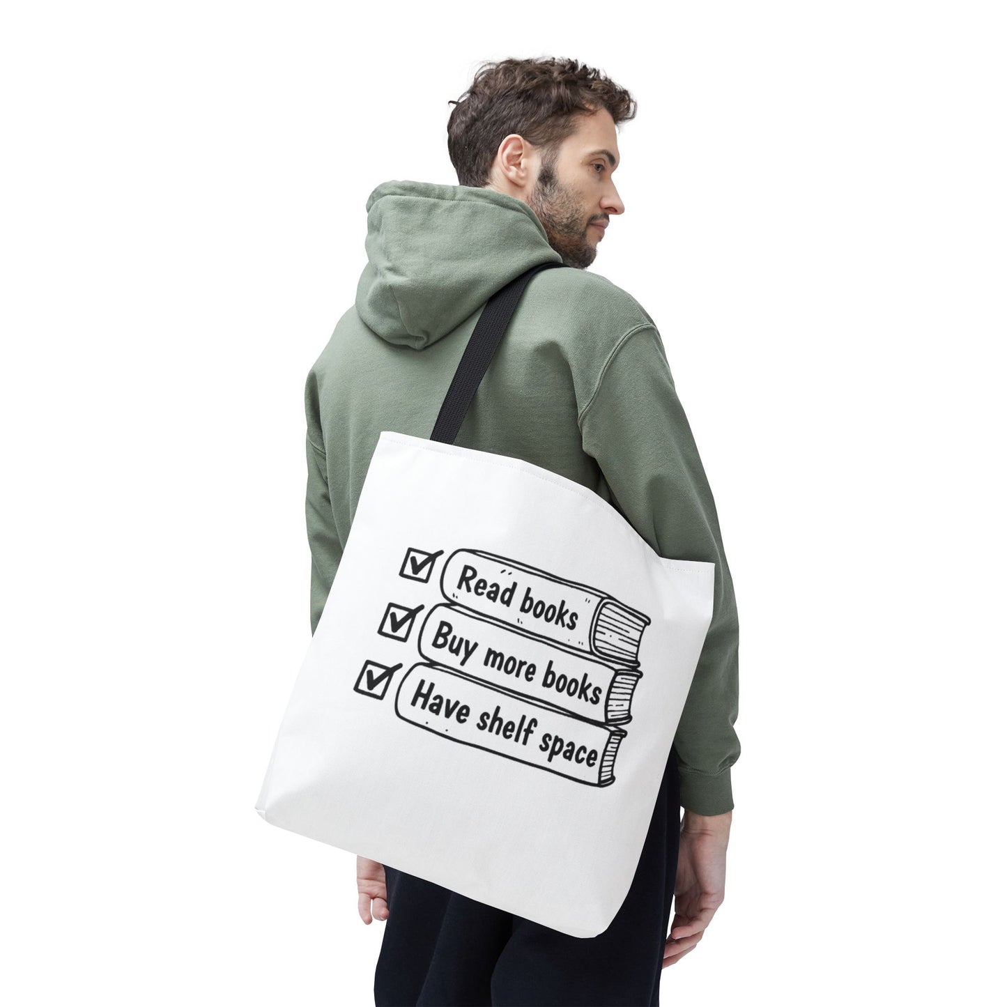 Booklover Tote Bag — "Read books, Buy more books, Have shelf space"