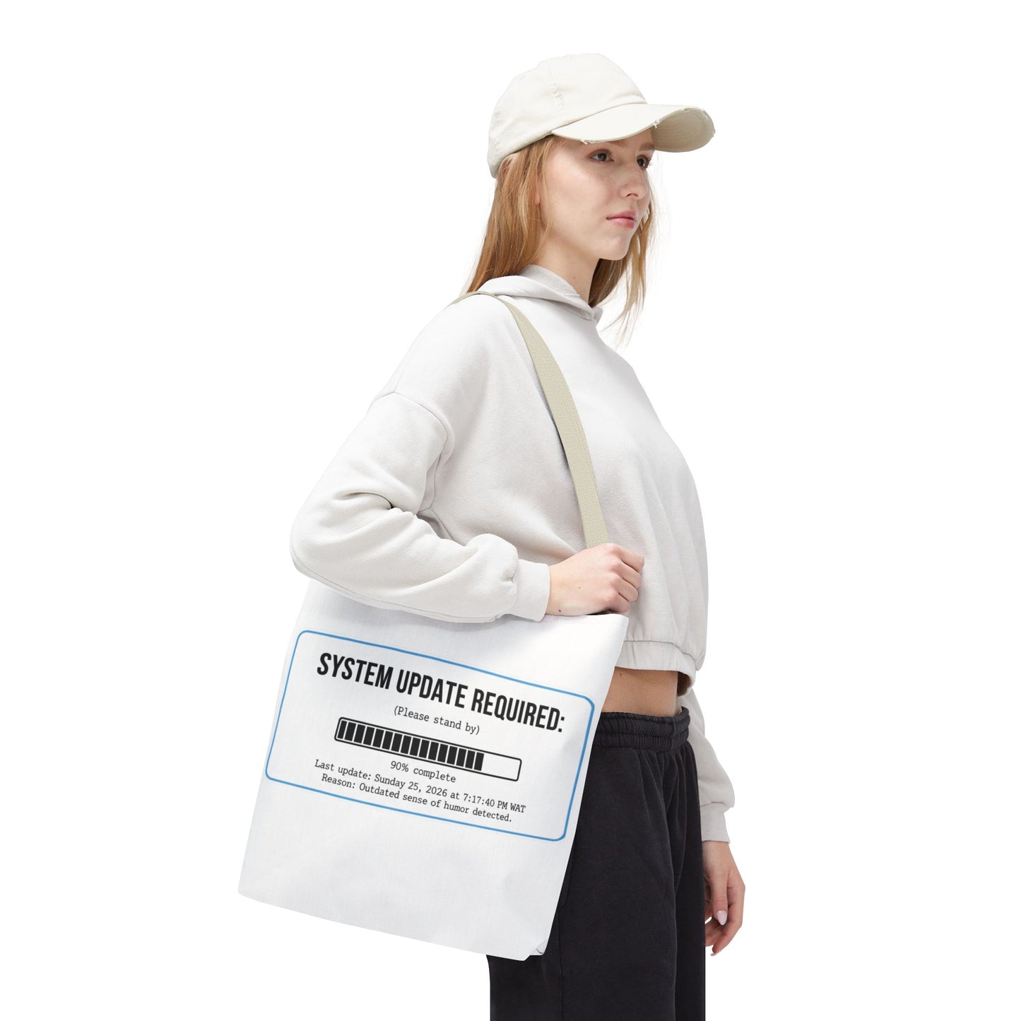 System Update Required Tote | Funny Tech Humor & Relatable "Outdated Humor" Canvas Bag
