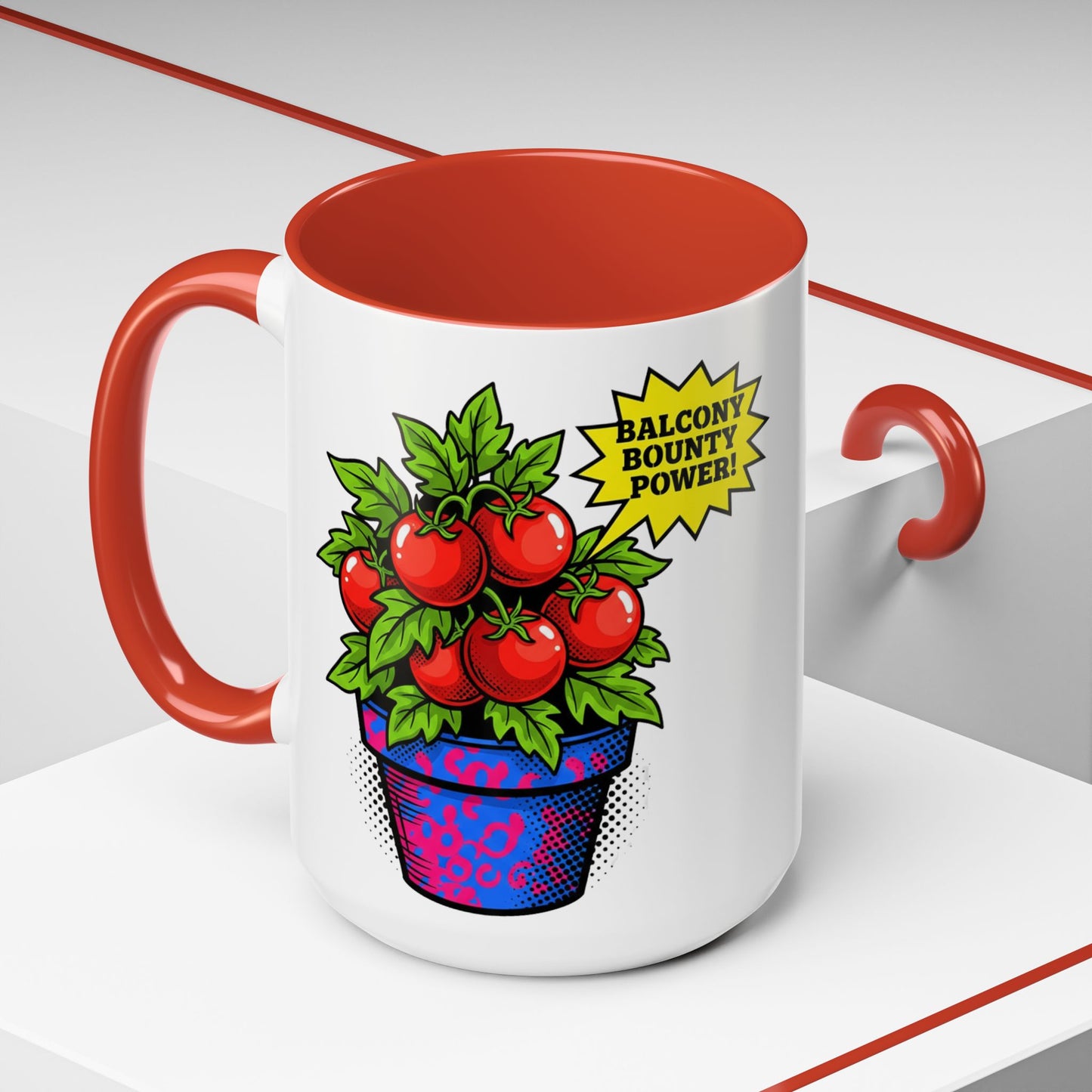 “Balcony Bounty Power!” Coffee Mug – Tomato Plant Garden Accent Mug