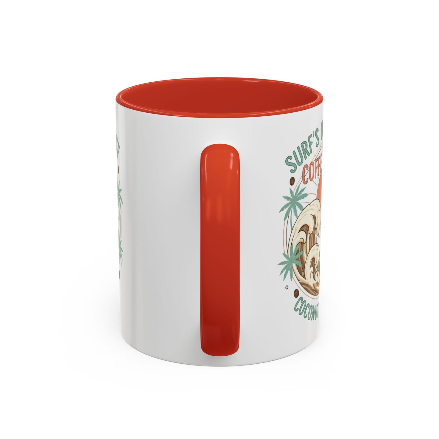 Coffee Mug “Surf’s Up Sunrise: Coconut & Caffeine” Tropical Surf Monkey Accent Mug