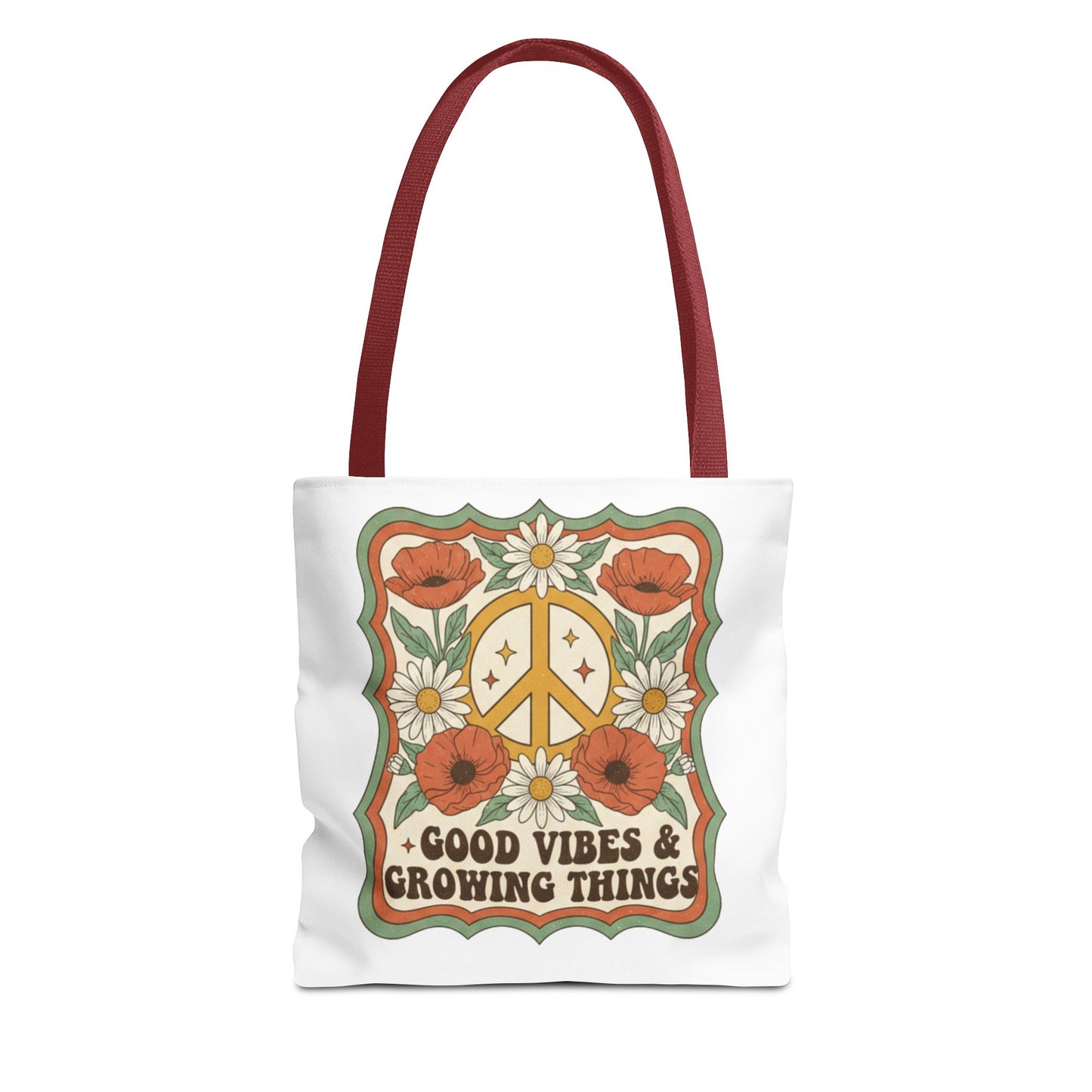 🌿 Retro Floral Tote Bag – “Good Vibes & Growing Things