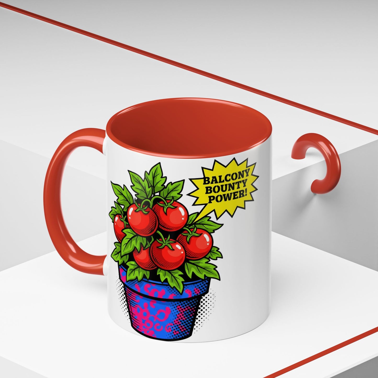 “Balcony Bounty Power!” Coffee Mug – Tomato Plant Garden Accent Mug