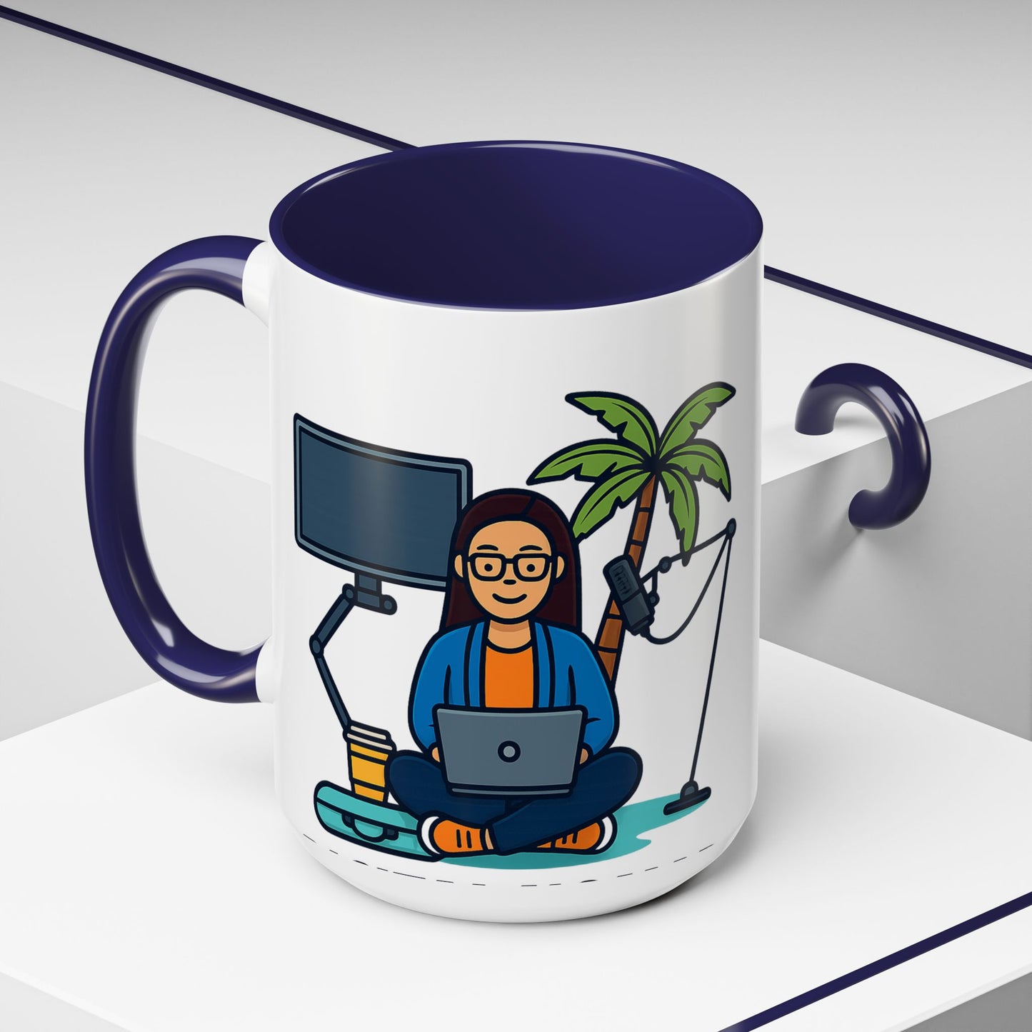 Island Podcast Coffee Mug Tropical Podcaster Illustration Ceramic Accent Mug
