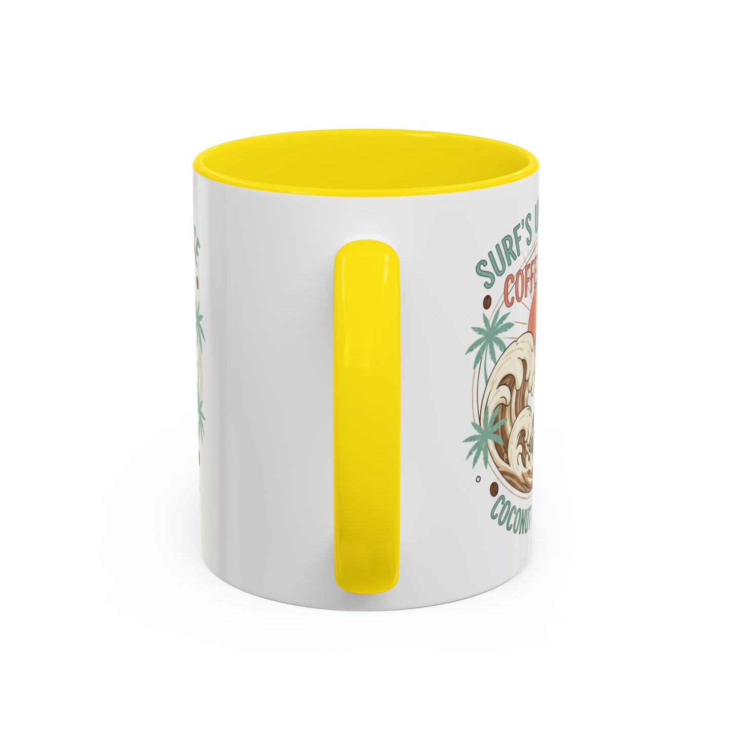 Coffee Mug “Surf’s Up Sunrise: Coconut & Caffeine” Tropical Surf Monkey Accent Mug