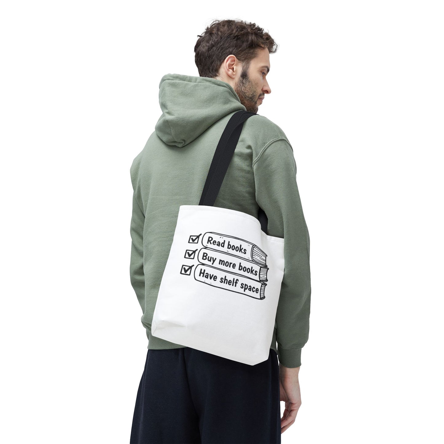 Booklover Tote Bag — "Read books, Buy more books, Have shelf space"