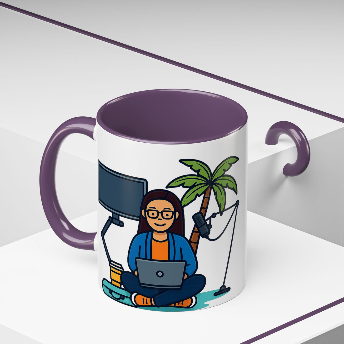 Island Podcast Coffee Mug Tropical Podcaster Illustration Ceramic Accent Mug