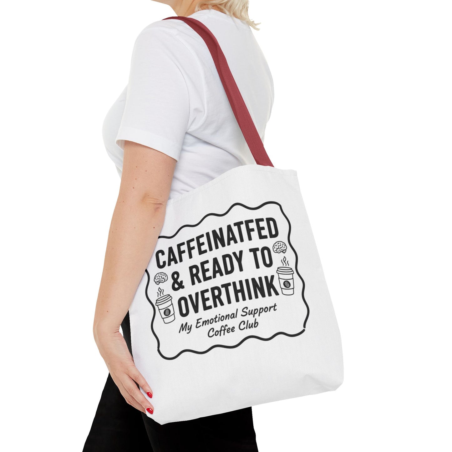 Caffeinated & Ready to Overthink Tote Bag | Funny Coffee Lover Gift | Sarcastic Aesthetic Canvas Tote for Students
