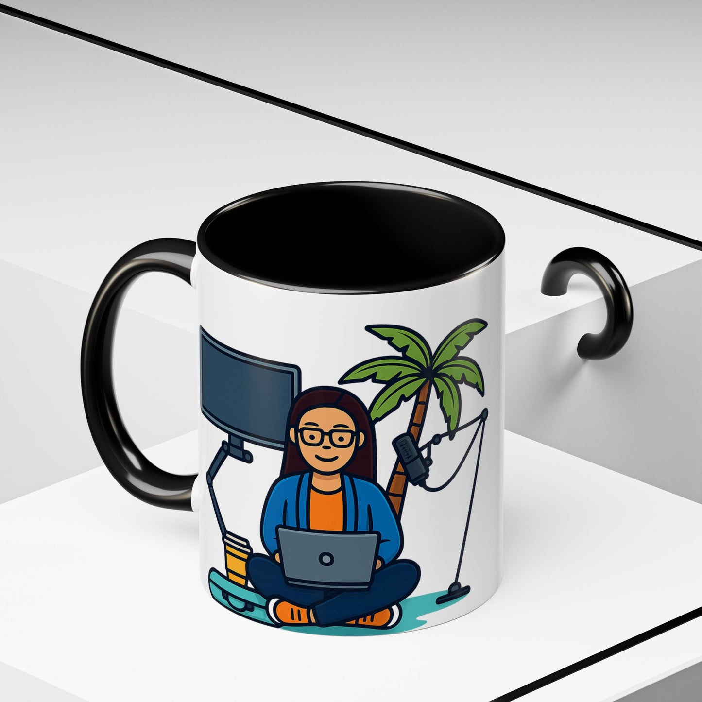 Island Podcast Coffee Mug Tropical Podcaster Illustration Ceramic Accent Mug