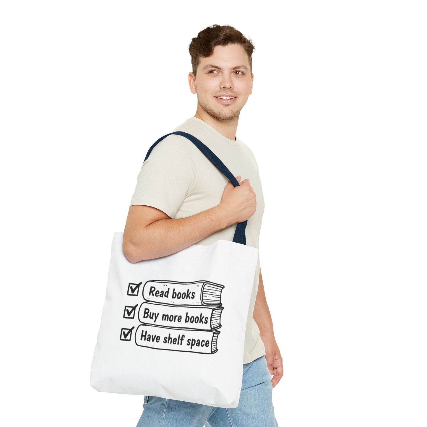 Booklover Tote Bag — "Read books, Buy more books, Have shelf space"