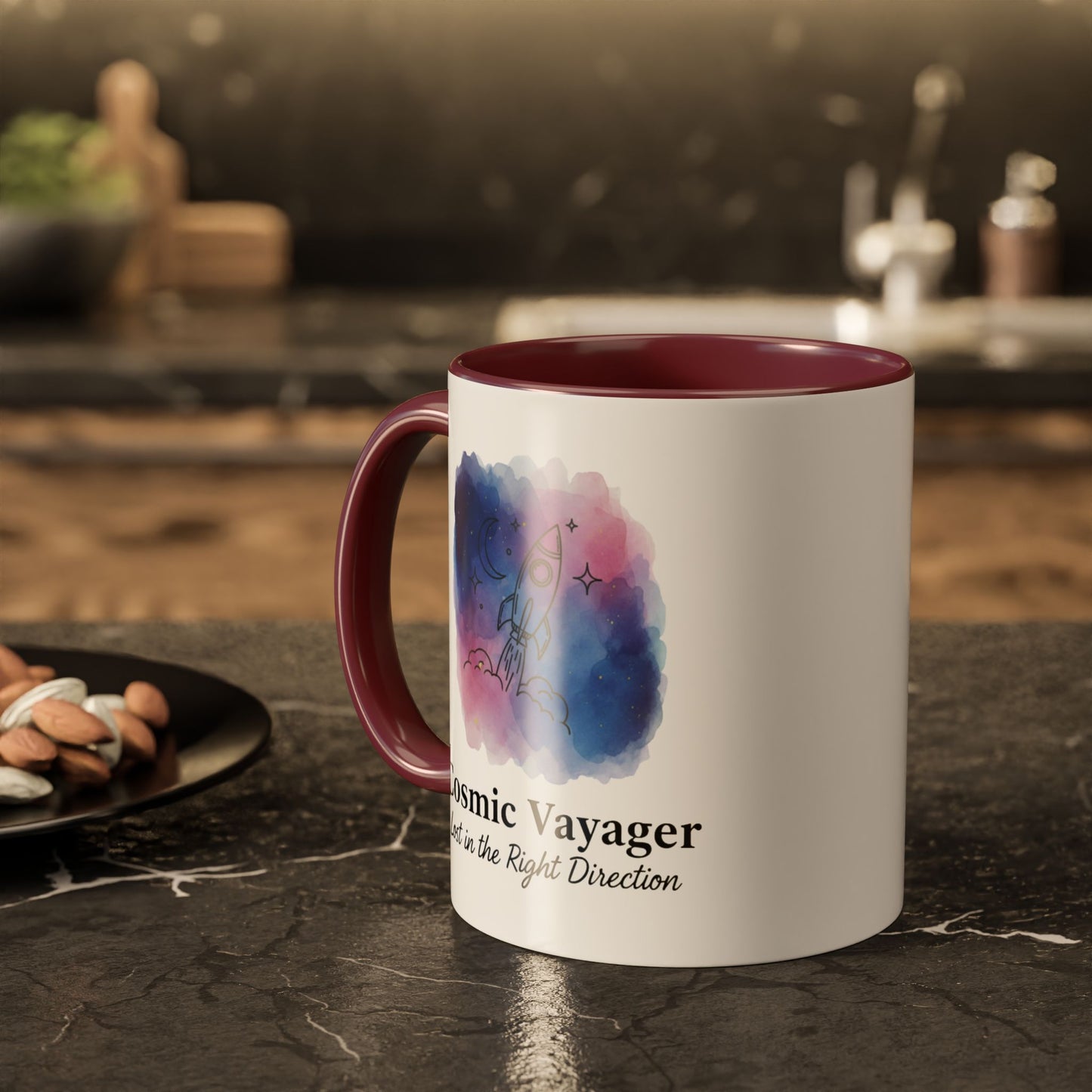 Cosmic Voyager Ceramic Coffee Mug – Space Rocket Art