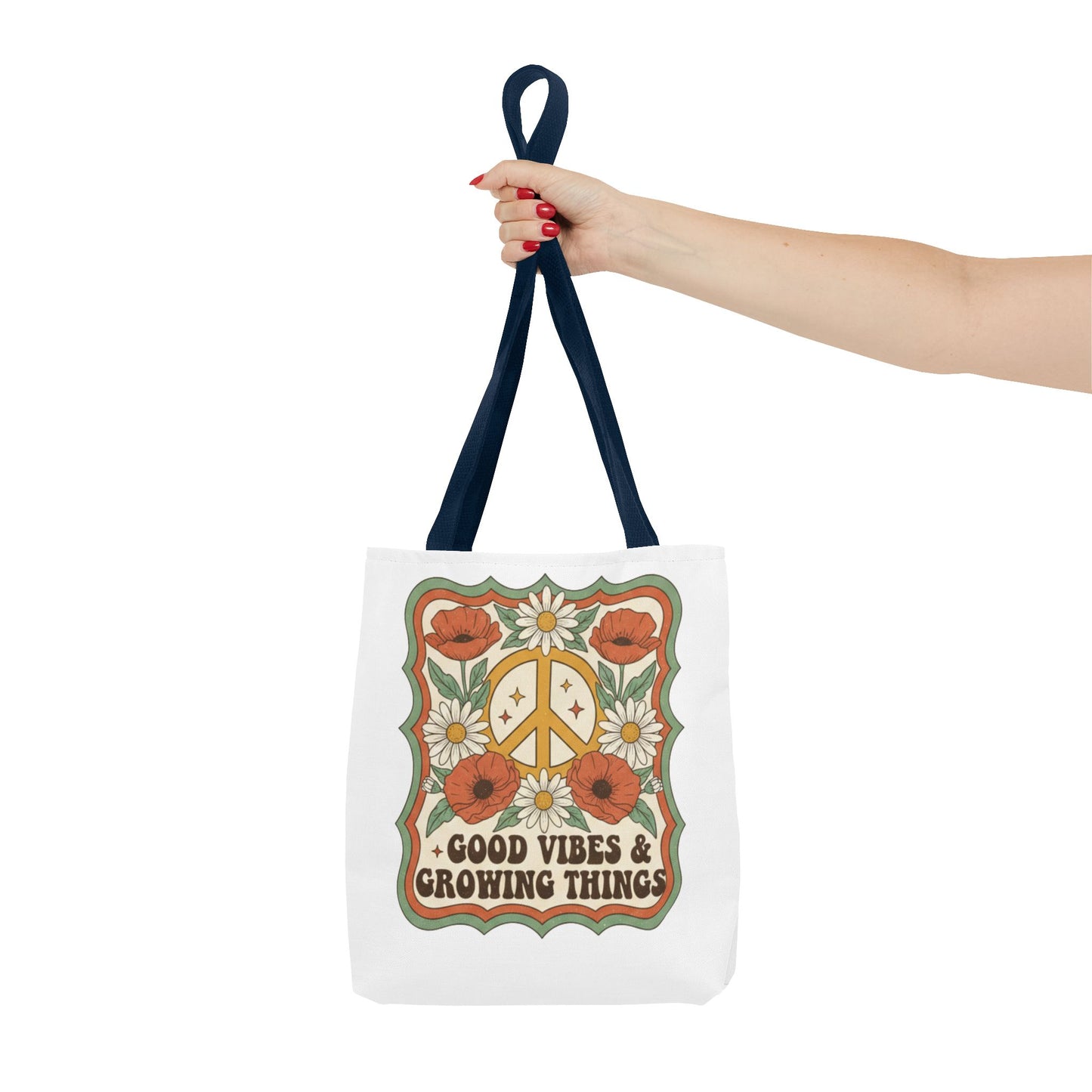 🌿 Retro Floral Tote Bag – “Good Vibes & Growing Things