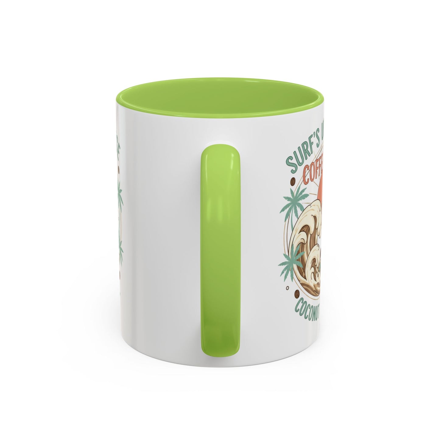 Coffee Mug “Surf’s Up Sunrise: Coconut & Caffeine” Tropical Surf Monkey Accent Mug