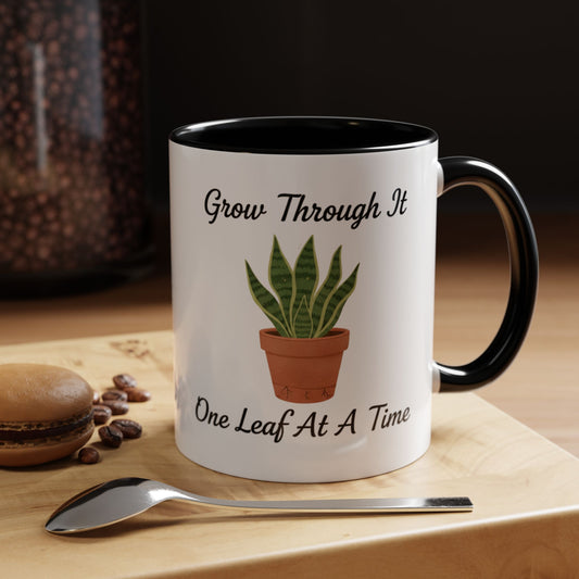 Grow Through It Coffee Mug “One Leaf At A Time” Plant Lover Ceramic Accent Mug