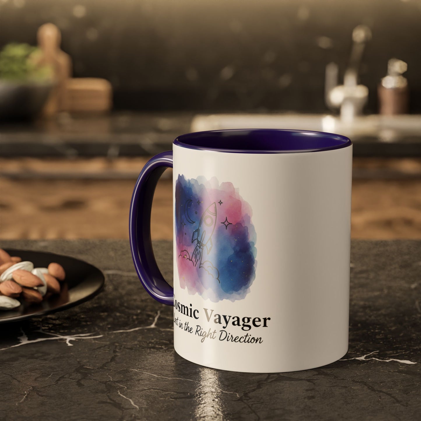 Cosmic Voyager Ceramic Coffee Mug – Space Rocket Art