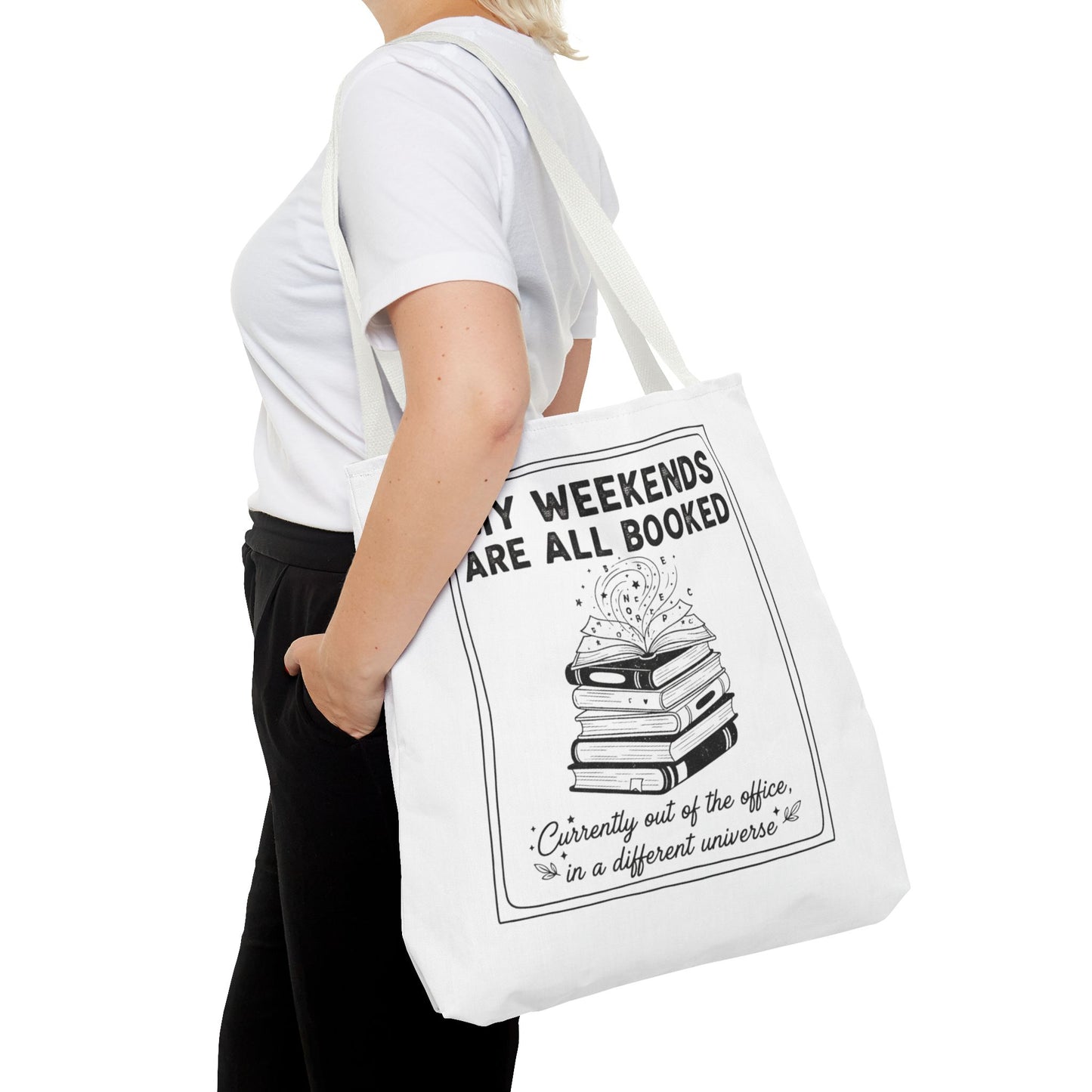 My Weekends Are All Booked Tote Bag | Funny Book Lover Gift | Bibliophile Aesthetic Canvas Bag | Literary Out of Office Tote