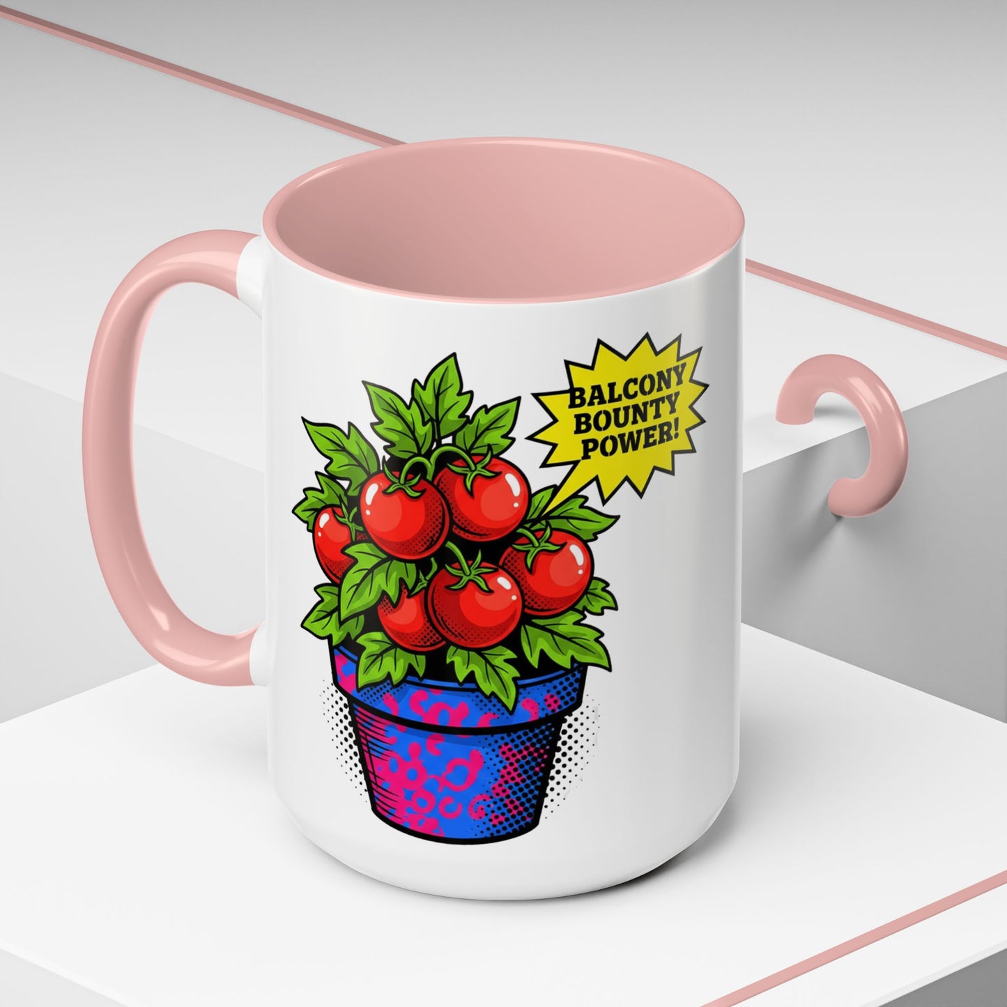 “Balcony Bounty Power!” Coffee Mug – Tomato Plant Garden Accent Mug