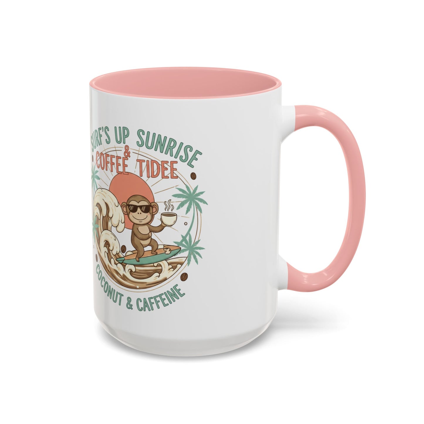 Coffee Mug “Surf’s Up Sunrise: Coconut & Caffeine” Tropical Surf Monkey Accent Mug