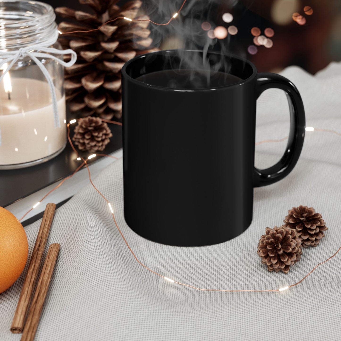 Black Ceramic Coffee Mug – 11oz/15oz Minimalist Text